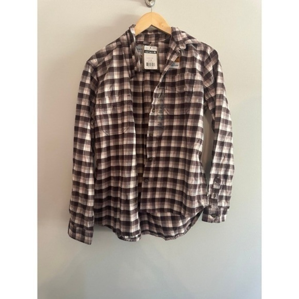 Carhartt Brown Plaid Long‎ Sleeve Flannel Shirt Women Size L (12/14)